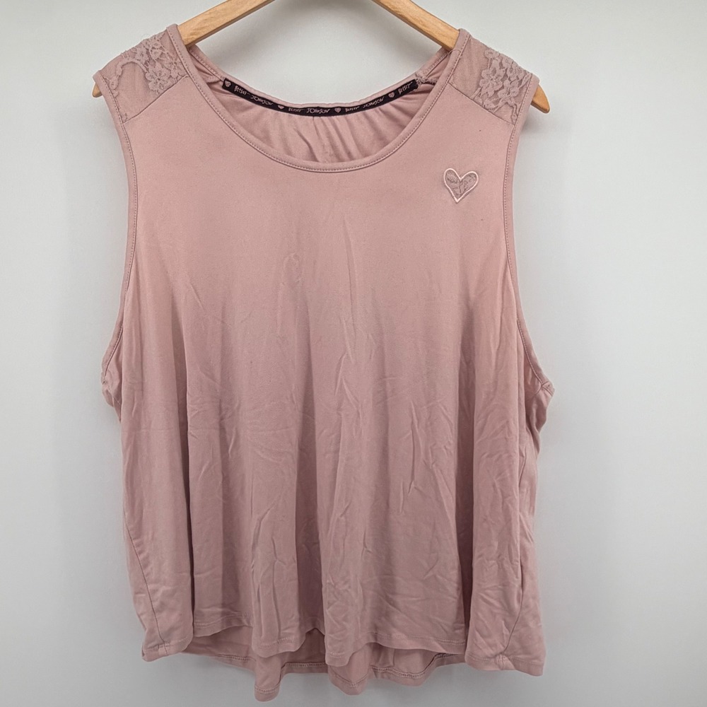 Betsey Johnson Tank Top Lace Shoulder Heart Logo Mauve Pink Women XXL 2XL